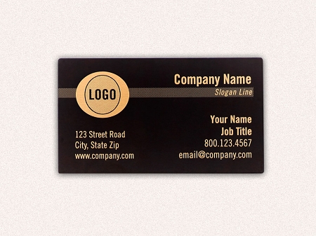 Metal Business Card - Black Background - Gold Text 